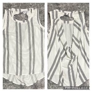 Olivaceous Shirt Womens S Cutout Sleeveless Tank Top White Stripe Rayon High Low